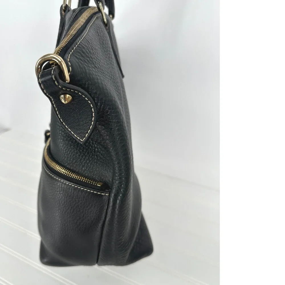 Dooney & Bourke Satchel‎ Bag Purse Black Leather Pebbled Zip Pocket Classic Tote